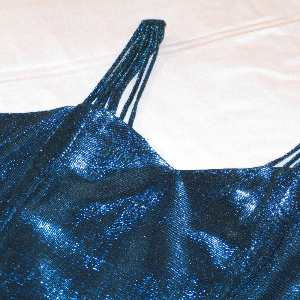 LATE EDITION, LTD AQUA/BLACK SPARKLE DRESS - Picture 5 of 8